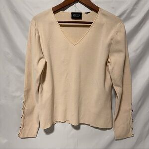 Classic Cream V-Neck Long Sleeve Top sz S Liz Claiborne